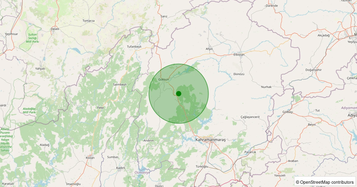 21 Kasım 2025 saat 18:01 - Onikişubat - Döngel - 2.30ml depreminin harita gösterimi
