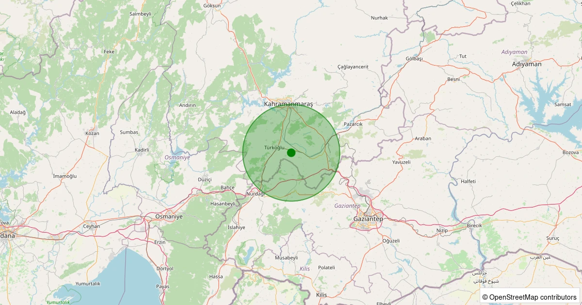 21 Kasım 2025 saat 18:52 - Türkoğlu - Kelesikli/Özbek - 0.80ML depreminin harita gösterimi