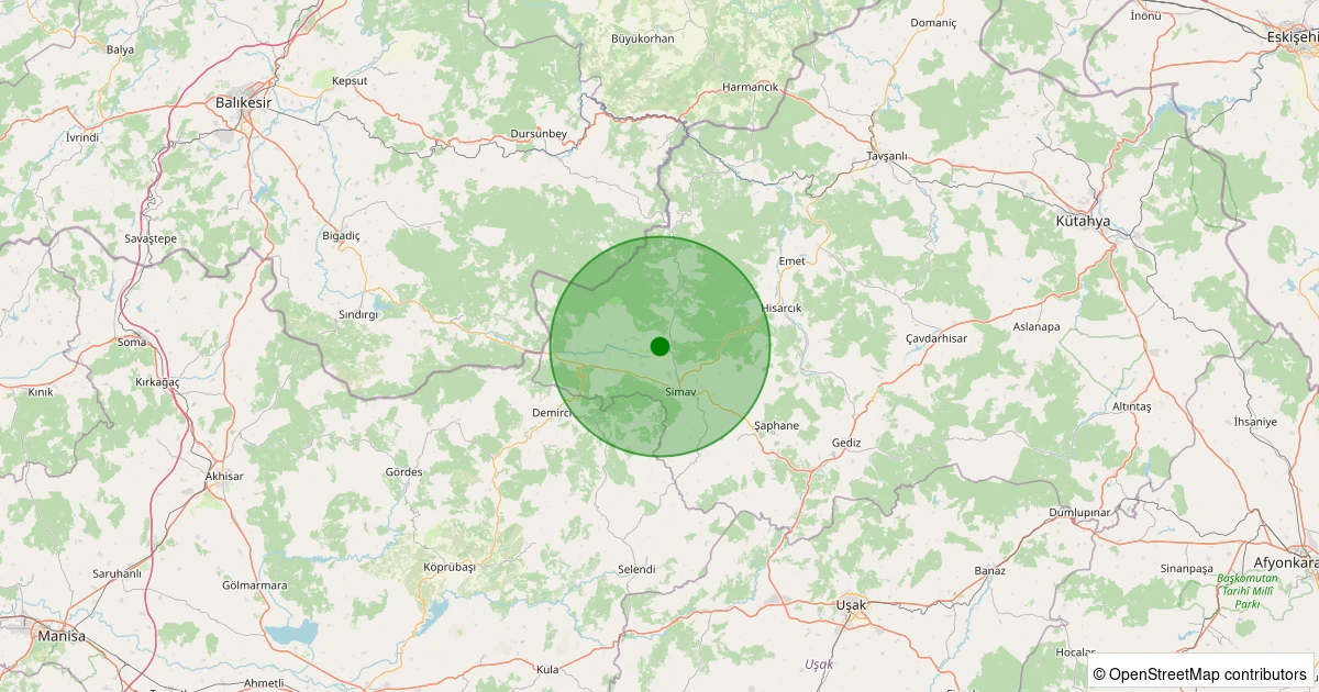 21 Kasım 2025 saat 19:15 - Simav - Güney/Fatih - 0.90ML depreminin harita gösterimi