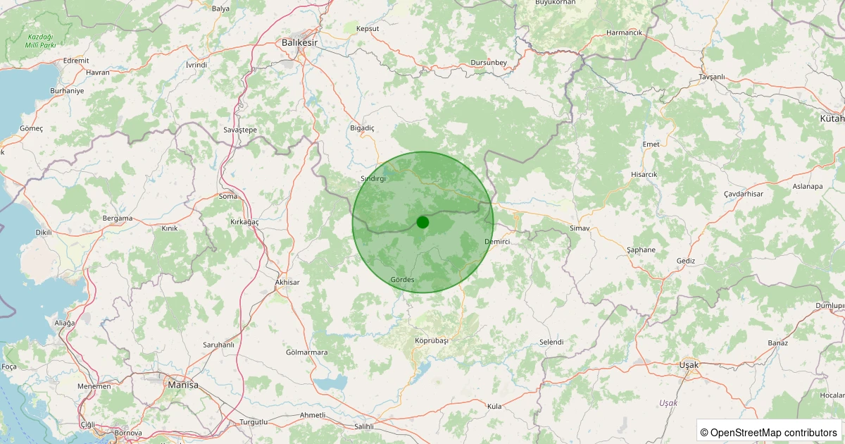 21 Kasım 2025 saat 20:36 - Gördes - Kobaklar - 0.80ML depreminin harita gösterimi