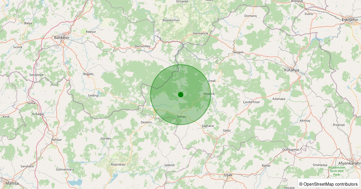 21 Kasım 2025 saat 21:22 - Simav - Yemişli Köyü - 3.80ml depreminin harita gösterimi