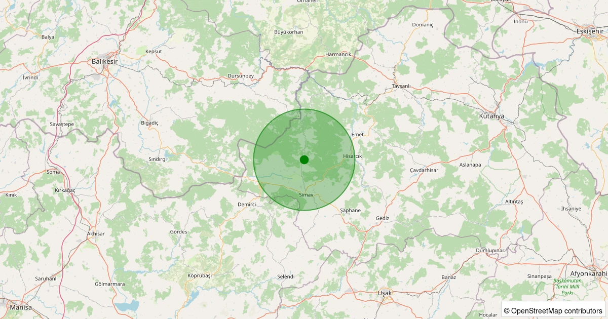 21 Kasım 2025 saat 21:35 - Simav - Yemişli Köyü - 2.20ml depreminin harita gösterimi