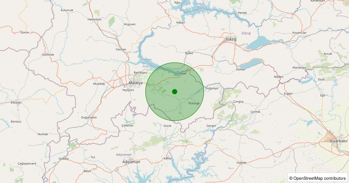 21 Kasım 2025 saat 21:42 - Battalgazi - Kamıştaş Köyü - 0.70ML depreminin harita gösterimi