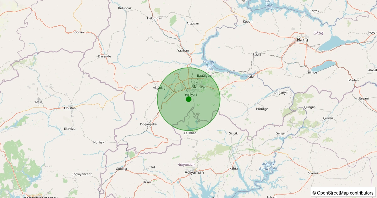 21 Kasım 2025 saat 22:15 - Yeşilyurt - Kadiruşağı - 1.20ml depreminin harita gösterimi