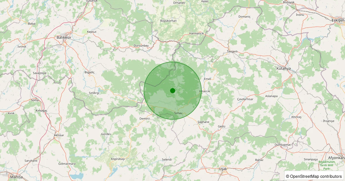11 Ekim 2025 saat 09:56 - Simav - Karakoca Köyü - 1.50ml depreminin harita gösterimi