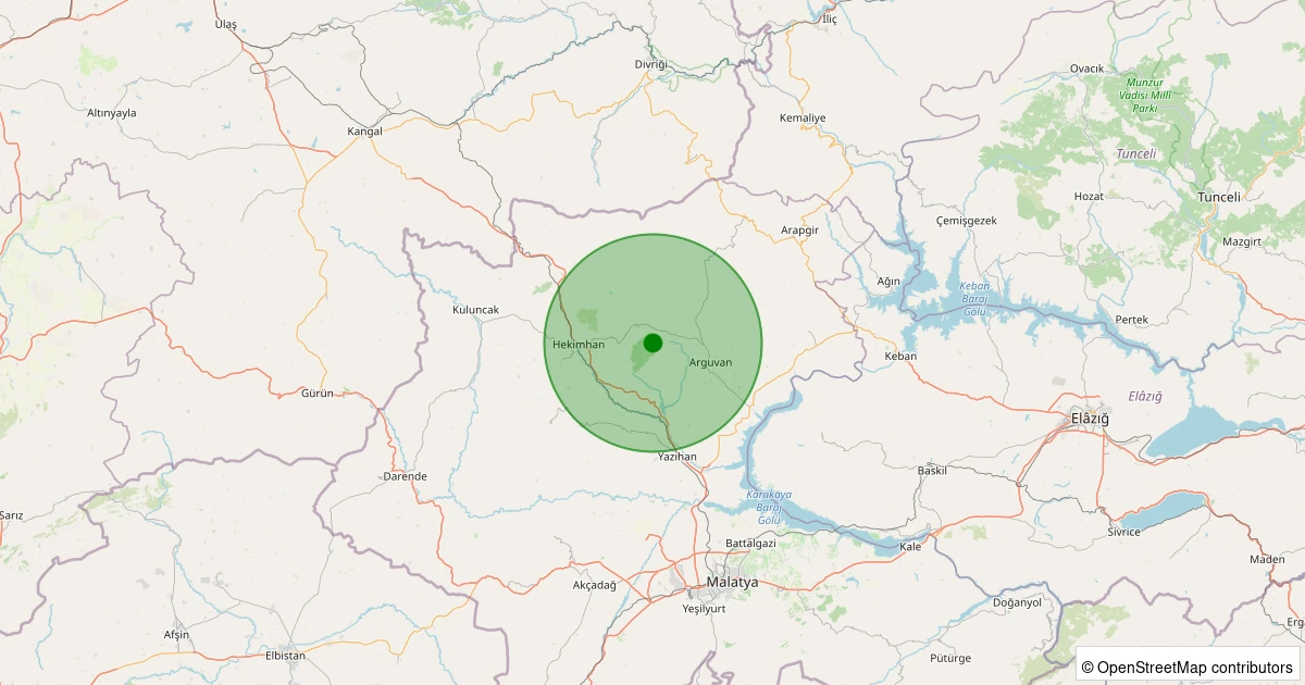 21 Kasım 2025 saat 22:47 - Hekimhan - Başkavak Köyü - 1.50ml depreminin harita gösterimi