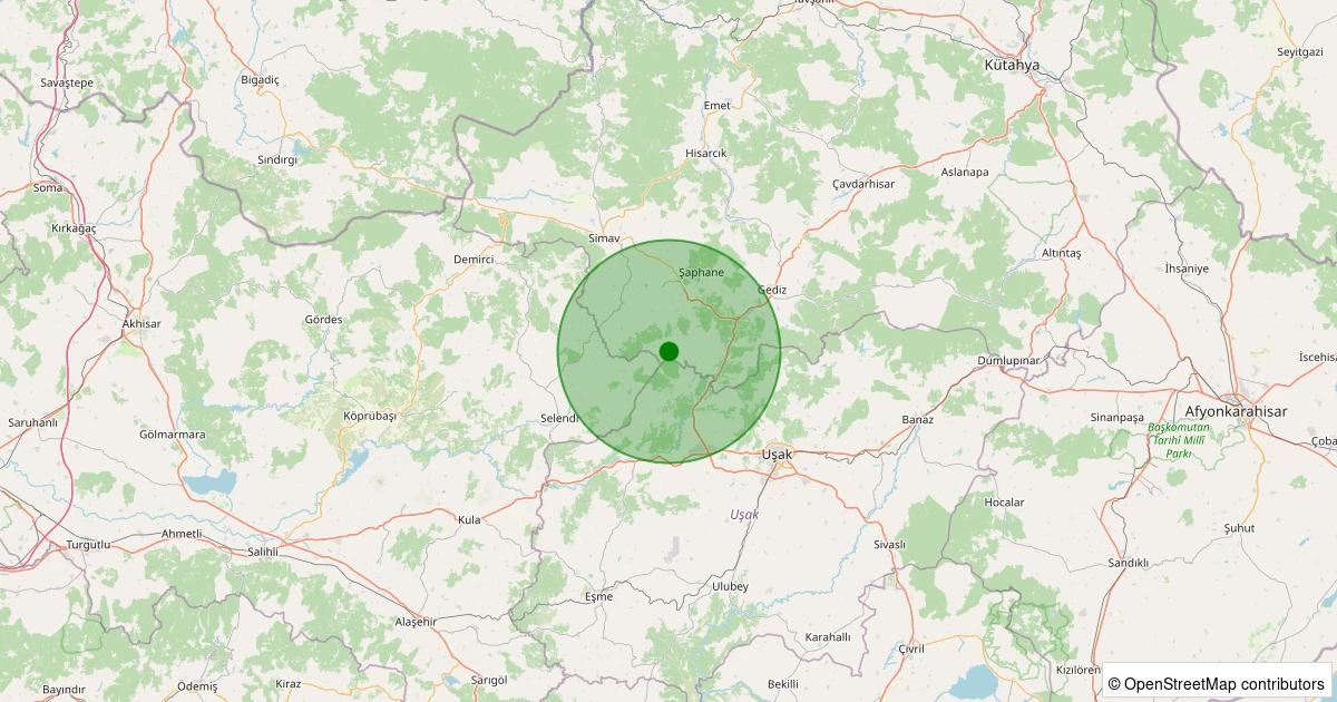 22 Kasım 2025 saat 00:08 - Şaphane - Kızılkoltuk Köyü - 1.90ml depreminin harita gösterimi