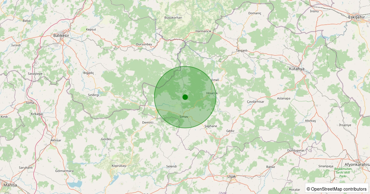 22 Kasım 2025 saat 00:09 - Simav - Yemişli Köyü - 1.50ML depreminin harita gösterimi