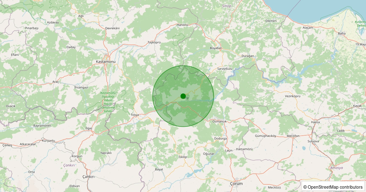 22 Kasım 2025 saat 00:34 - Kargı - Karakise Köyü - 1.00ml depreminin harita gösterimi