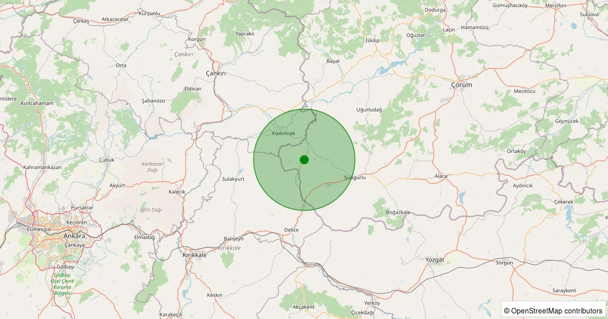 11 Ekim 2025 saat 09:33 - Sungurlu - Bozyayla Köyü - 1.60ml depreminin harita gösterimi