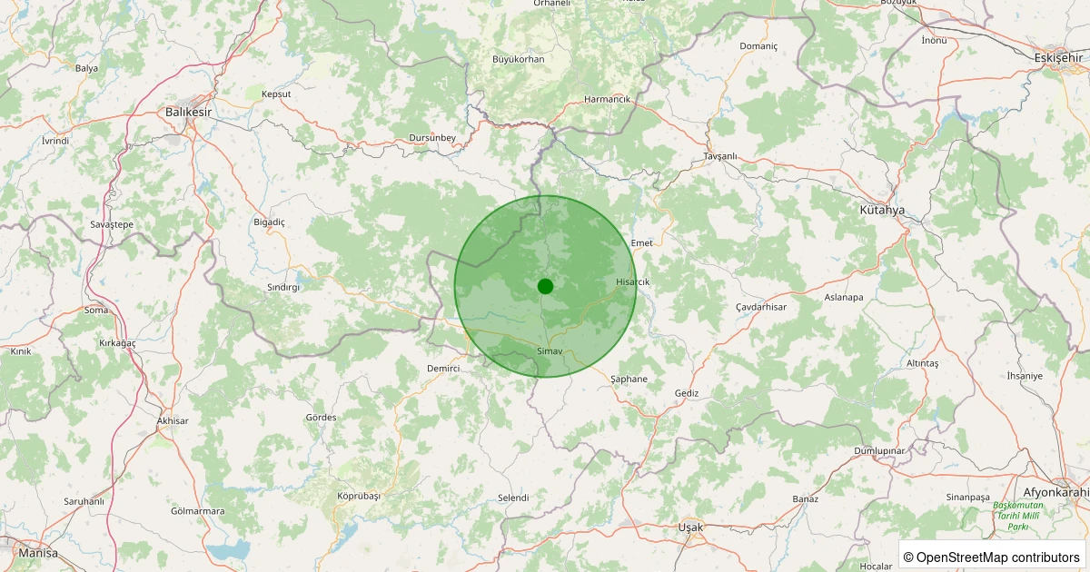 22 Kasım 2025 saat 01:01 - Simav - Yemişli Köyü - 1.80ml depreminin harita gösterimi