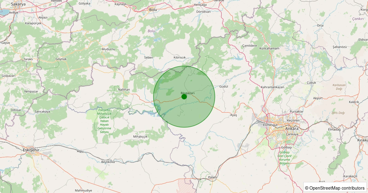 22 Kasım 2025 saat 01:26 - Beypazarı - Başağaç - 1.60ML depreminin harita gösterimi