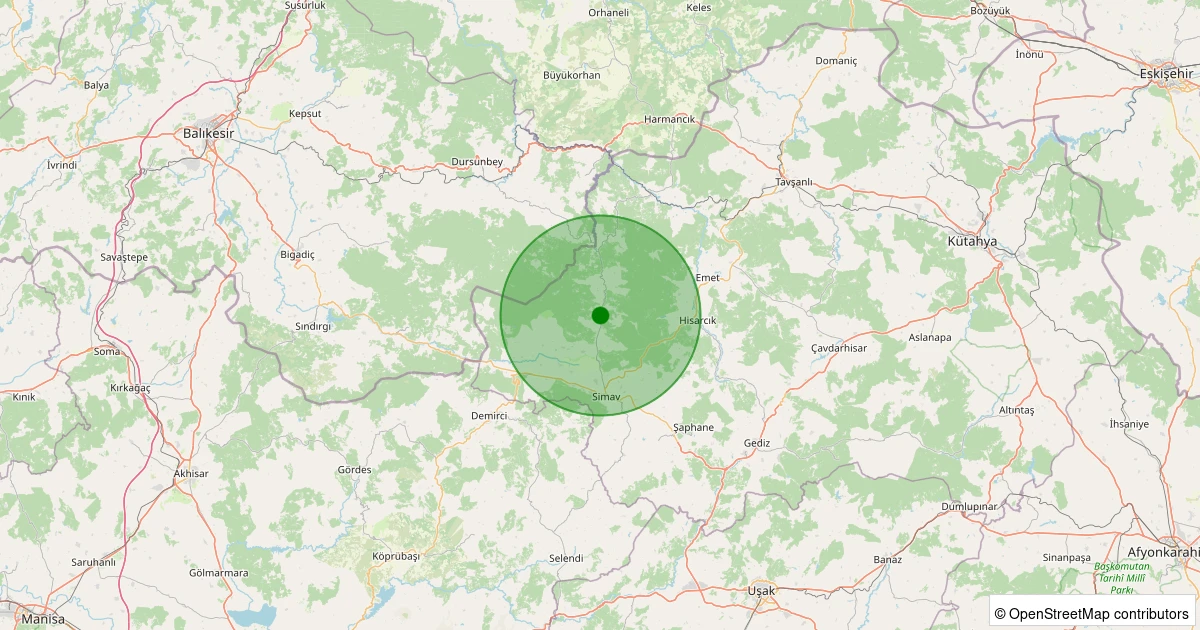 22 Kasım 2025 saat 01:13 - Simav - Karakoca Köyü - 1.00ml depreminin harita gösterimi