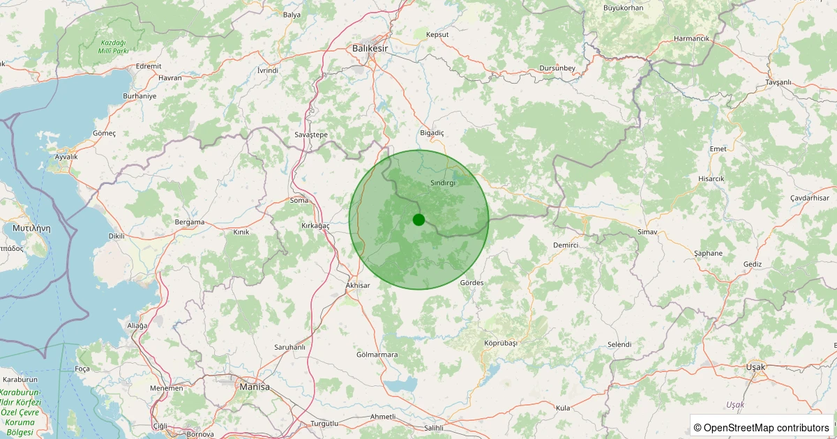 22 Kasım 2025 saat 02:03 - Akhisar - Sağrakçı Köyü - 1.60ml depreminin harita gösterimi