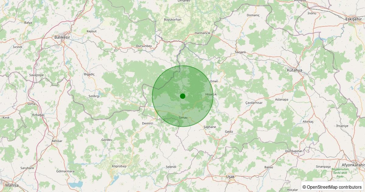 22 Kasım 2025 saat 02:05 - Simav - Yemişli Köyü - 2.10ml depreminin harita gösterimi