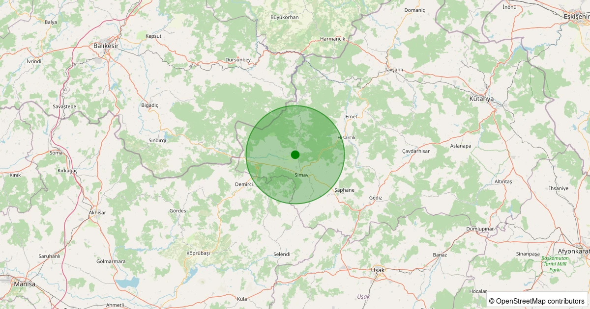 22 Kasım 2025 saat 02:40 - Simav - Naşa/Cumhuriyet - 1.10ml depreminin harita gösterimi