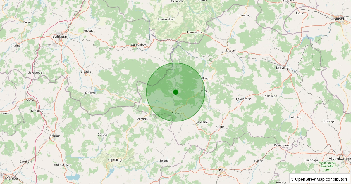 22 Kasım 2025 saat 03:14 - Simav - Yemişli Köyü - 1.70ml depreminin harita gösterimi