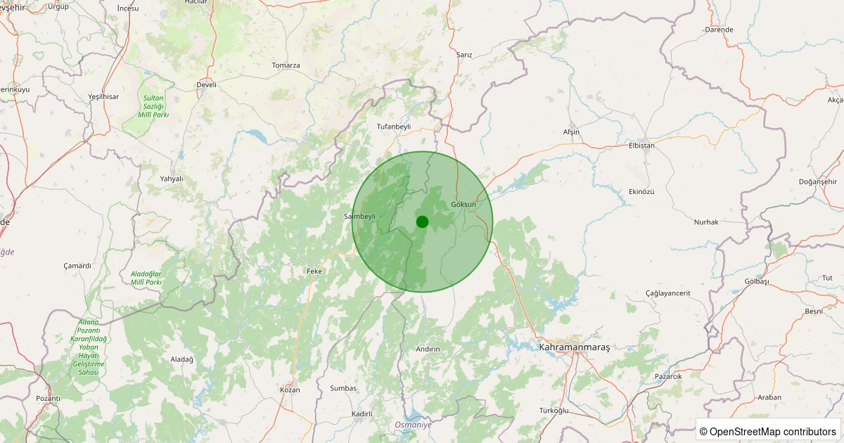 22 Kasım 2025 saat 03:28 - Göksun - Hacıkodal - 1.40ml depreminin harita gösterimi