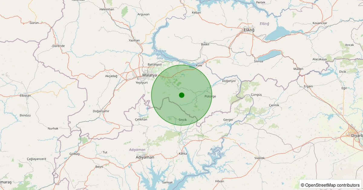 22 Kasım 2025 saat 03:47 - Pütürge - Tekederesi Köyü - 1.00ml depreminin harita gösterimi