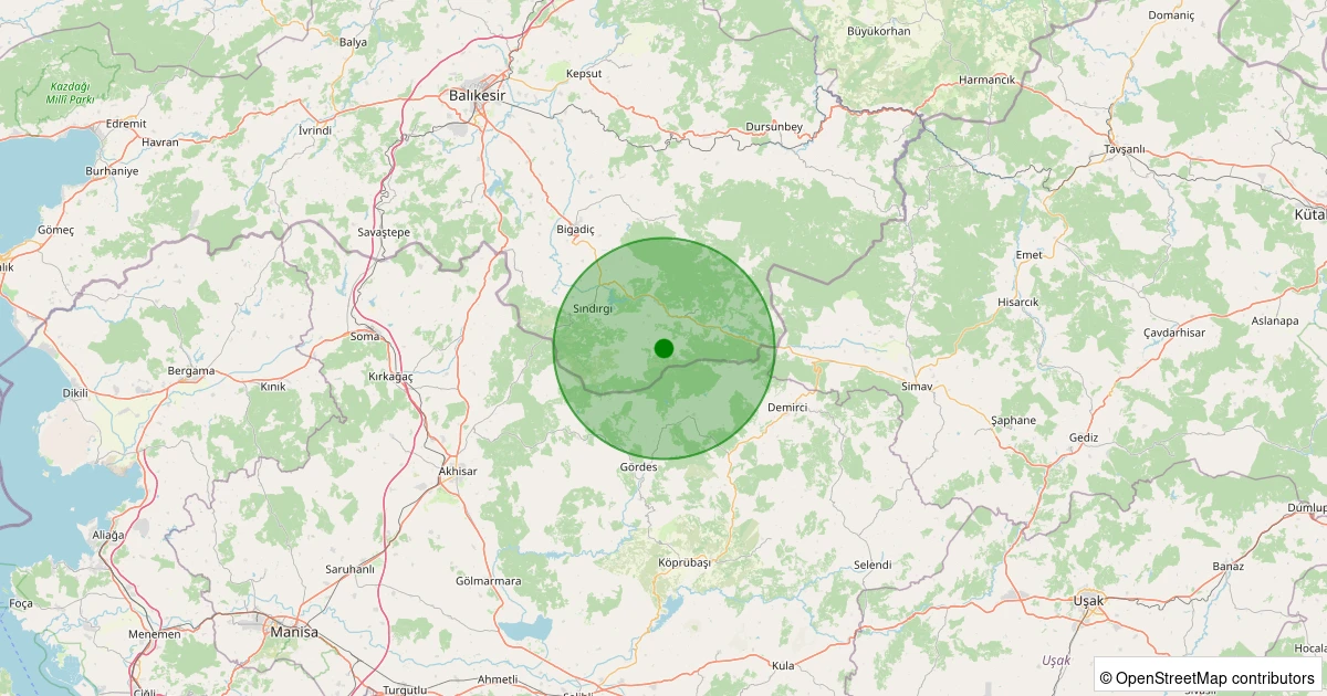 22 Kasım 2025 saat 04:30 - Sındırgı - Küçükdağdere - 1.20ml depreminin harita gösterimi