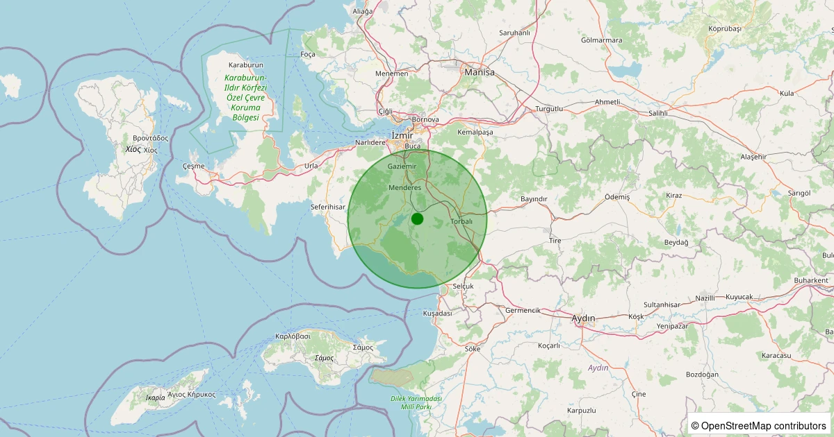 22 Kasım 2025 saat 10:11 - Menderes - Çileme - 1.50ml depreminin harita gösterimi