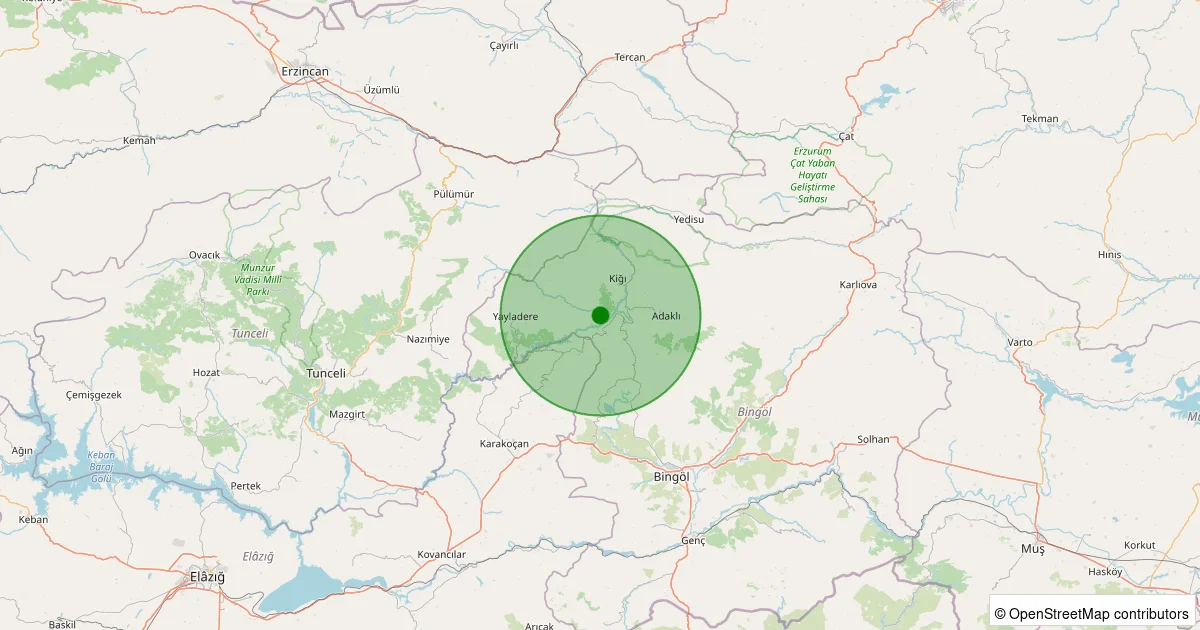 11 Ekim 2025 saat 10:13 - Kiğı - Kutluca Köyü - 1.60ml depreminin harita gösterimi