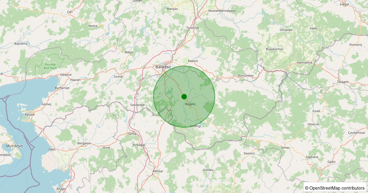 22 Kasım 2025 saat 12:58 - Bigadiç - Bademli - 1.60ml depreminin harita gösterimi
