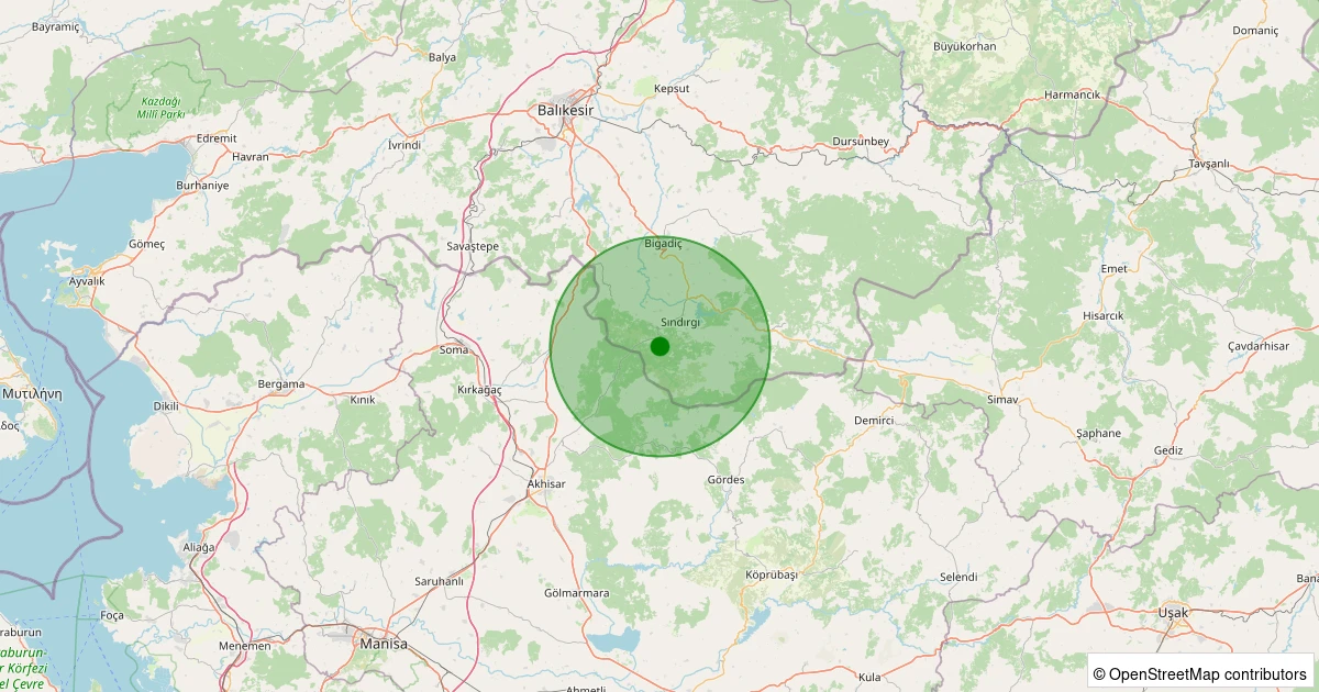 22 Kasım 2025 saat 13:11 - Sındırgı - Ormaniçi - 1.80ml depreminin harita gösterimi