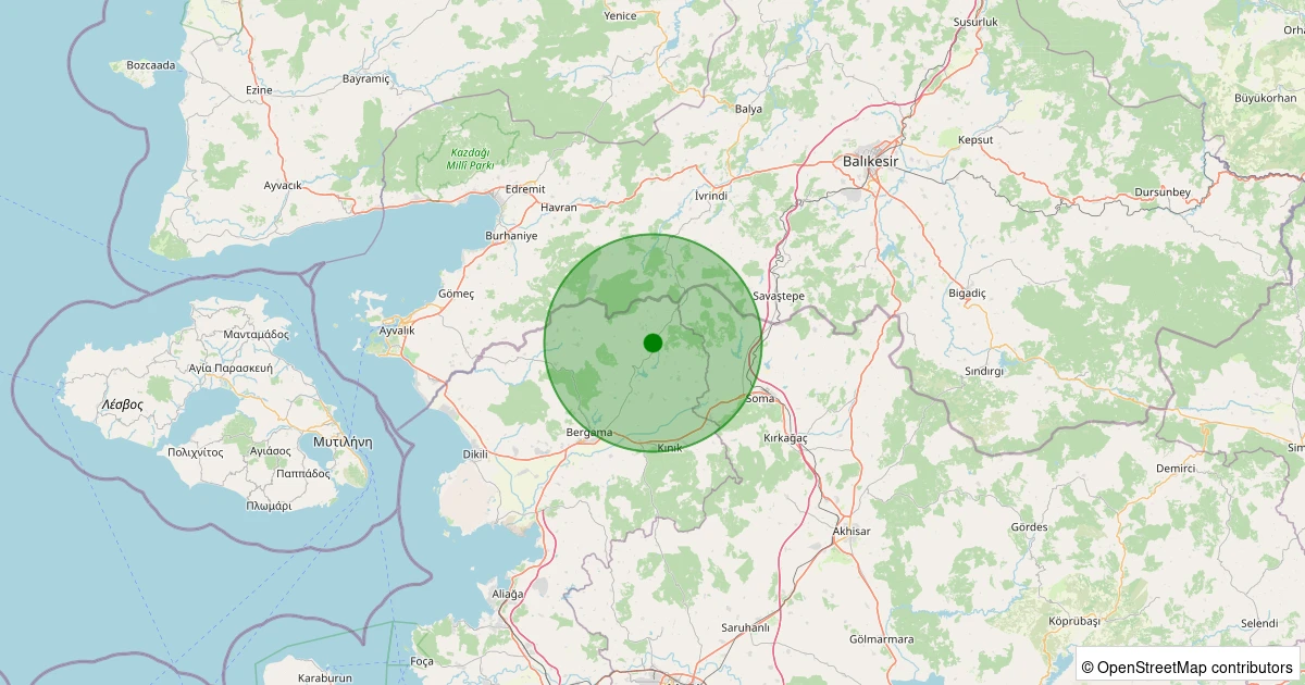 22 Kasım 2025 saat 17:54 - Bergama - Dereköy - 1.70ml depreminin harita gösterimi