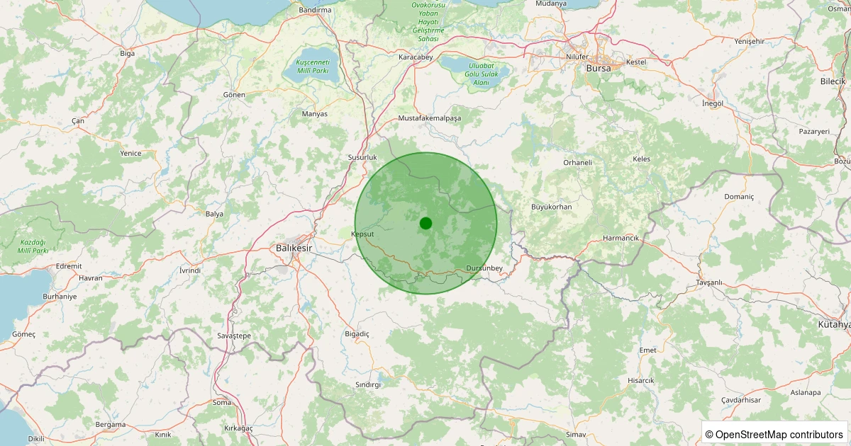 22 Kasım 2025 saat 17:51 - Kepsut - Dalköy - 1.00ml depreminin harita gösterimi