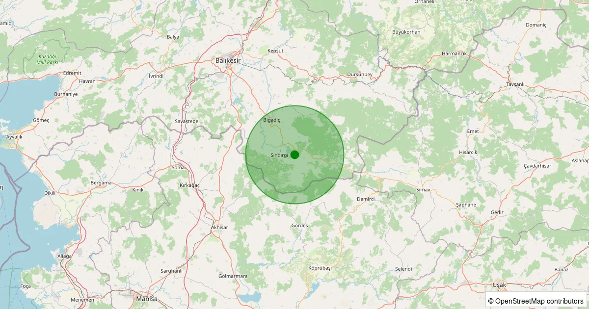 11 Ekim 2025 saat 11:53 - Sındırgı - Danaçayır - 1.90ml depreminin harita gösterimi