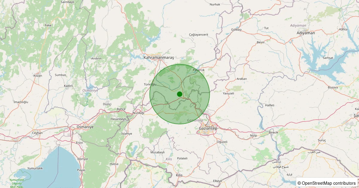 11 Ekim 2025 saat 11:20 - Pazarcık - Hanobası - 1.70ML depreminin harita gösterimi