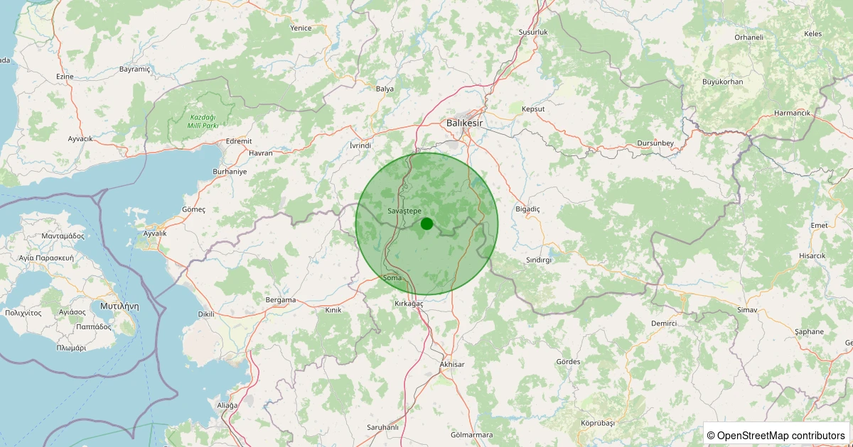 22 Kasım 2025 saat 19:06 - Soma - Tabanlar - 1.00ML depreminin harita gösterimi