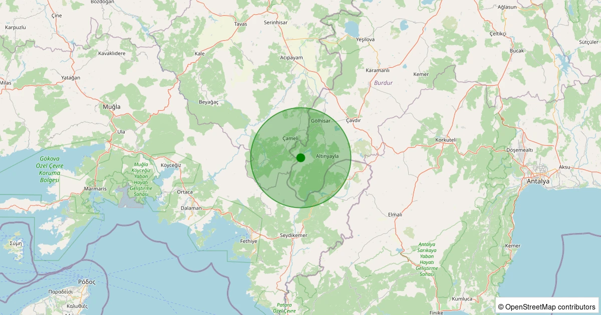 22 Kasım 2025 saat 19:12 - Gölhisar - İbecik Köyü - 0.80ML depreminin harita gösterimi