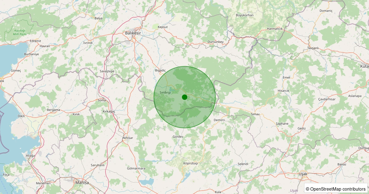 22 Kasım 2025 saat 19:24 - Sındırgı - Yaylabayır - 1.80ml depreminin harita gösterimi