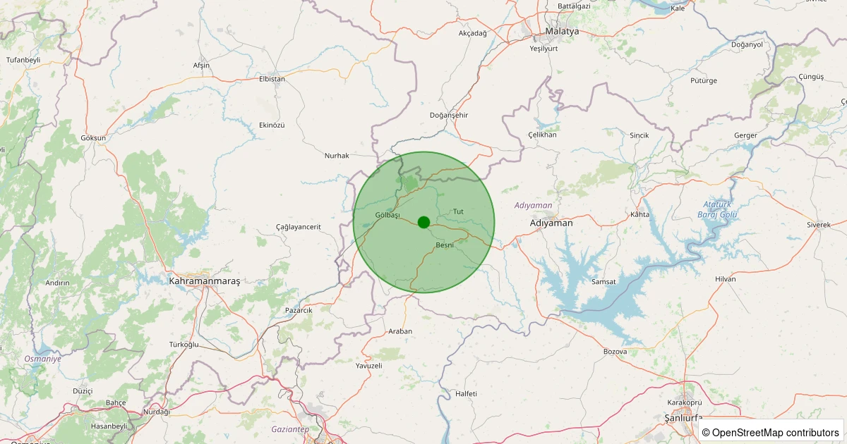 22 Kasım 2025 saat 19:58 - Besni - Burunçayır Köyü - 1.60ml depreminin harita gösterimi