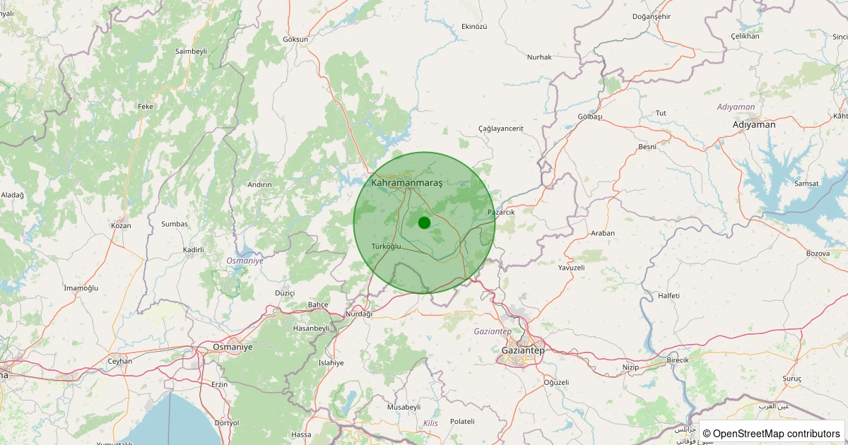 22 Kasım 2025 saat 19:49 - Dulkadiroğlu - Tevekkeli - 1.40ml depreminin harita gösterimi