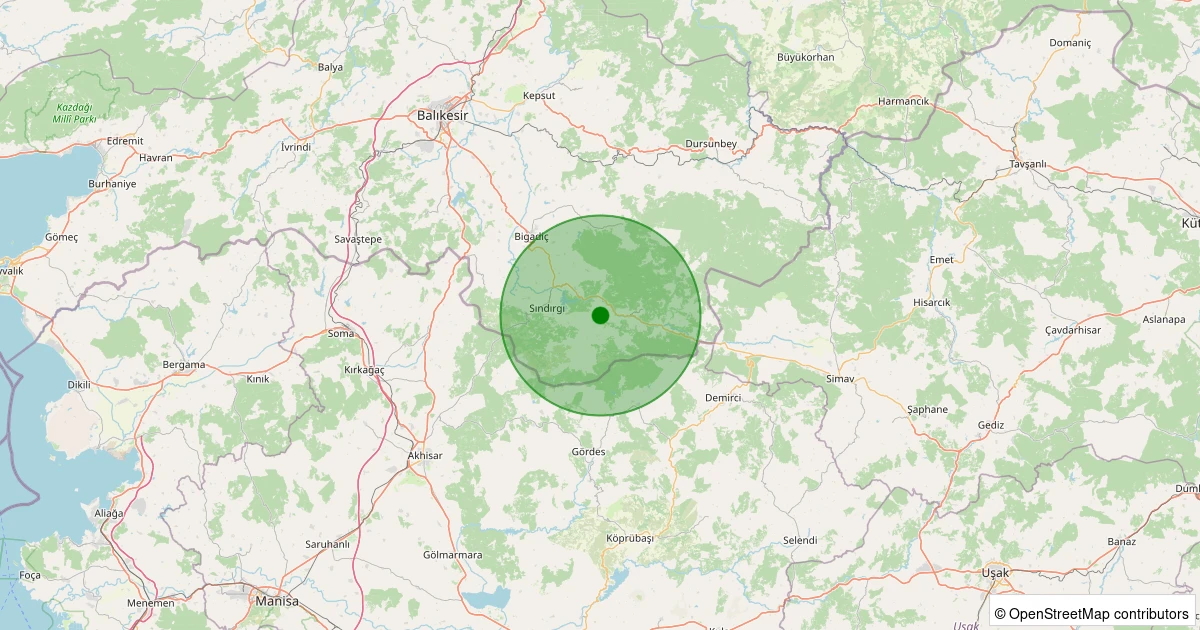 22 Kasım 2025 saat 20:27 - Sındırgı - Osmanlar - 0.80ML depreminin harita gösterimi