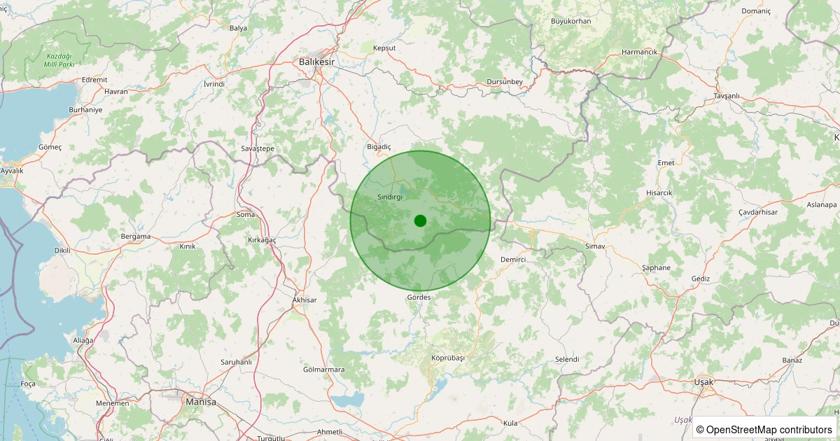 22 Kasım 2025 saat 21:12 - Sındırgı - Işıklar - 1.40ml depreminin harita gösterimi