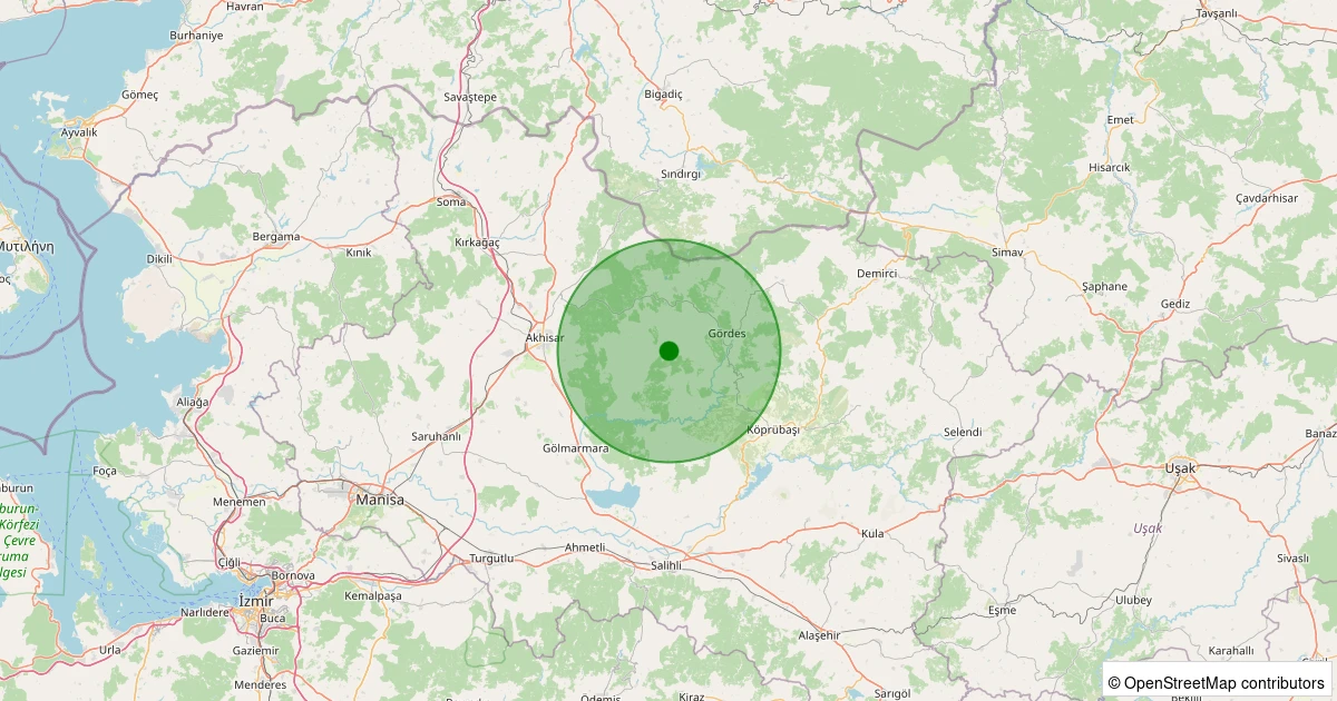 22 Kasım 2025 saat 21:55 - Gördes - Kayacık - 1.40ml depreminin harita gösterimi