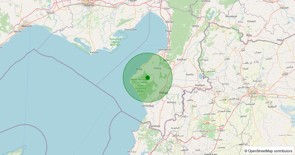 22 Kasım 2025 saat 21:51 - Arsuz - Höyük - 2.20ml depreminin harita gösterimi
