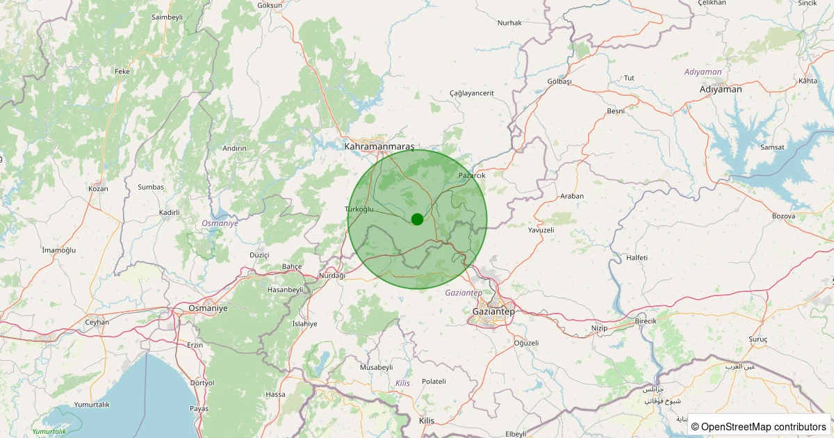 22 Kasım 2025 saat 21:47 - Dulkadiroğlu - Arslanbey Çiftliği - 0.80ML depreminin harita gösterimi