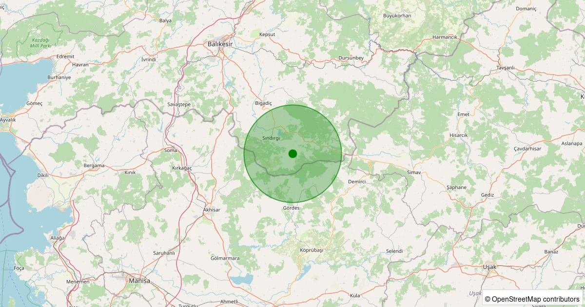 22 Kasım 2025 saat 22:46 - Sındırgı - Işıklar - 0.80ML depreminin harita gösterimi