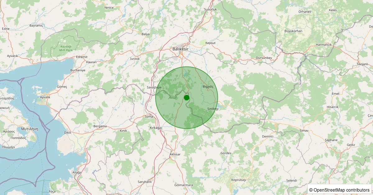 11 Ekim 2025 saat 13:18 - Kırkağaç - Demirtaş - 1.60ML depreminin harita gösterimi