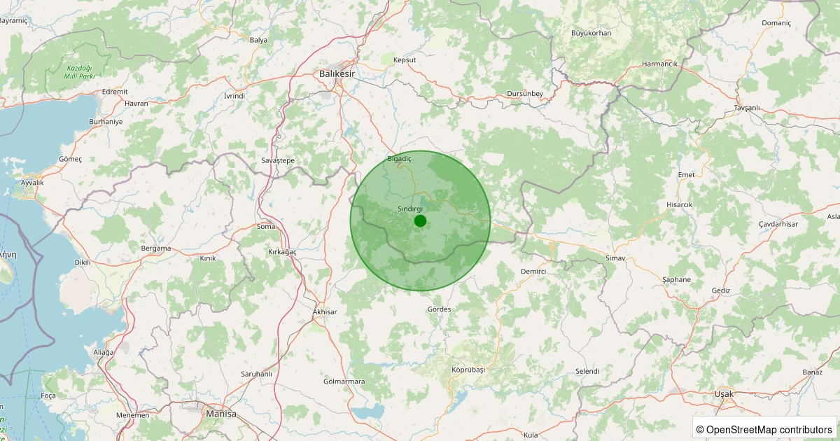 23 Kasım 2025 saat 00:10 - Sındırgı - Emendere - 1.50ml depreminin harita gösterimi