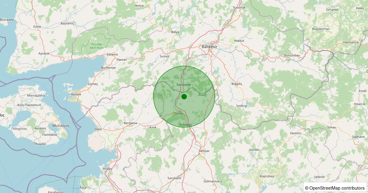 23 Kasım 2025 saat 01:12 - Soma - Göktaş - 0.80ML depreminin harita gösterimi