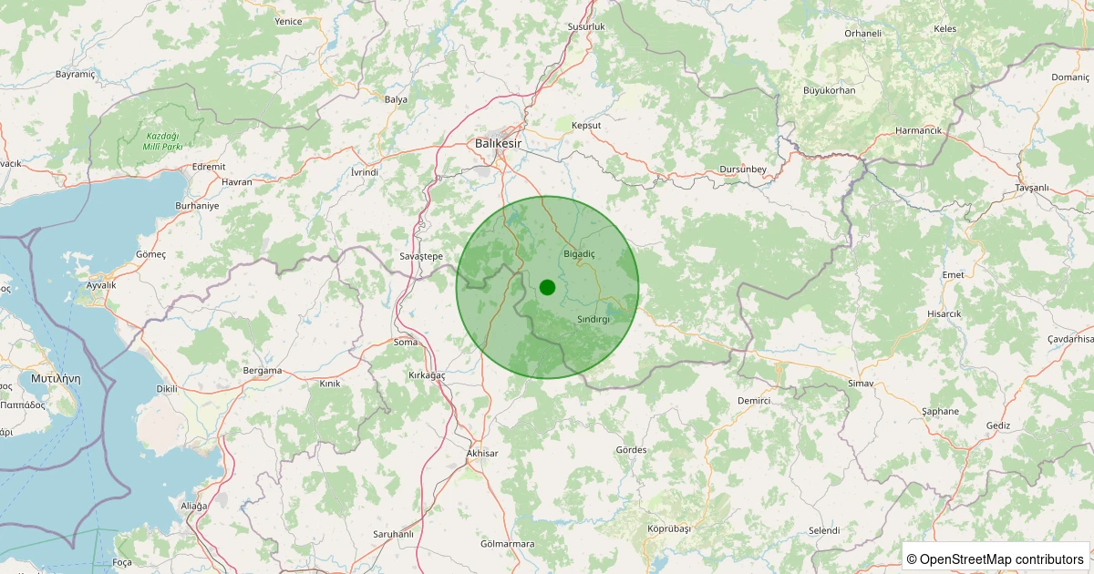23 Kasım 2025 saat 01:21 - Sındırgı - Gölcük - 1.40ml depreminin harita gösterimi