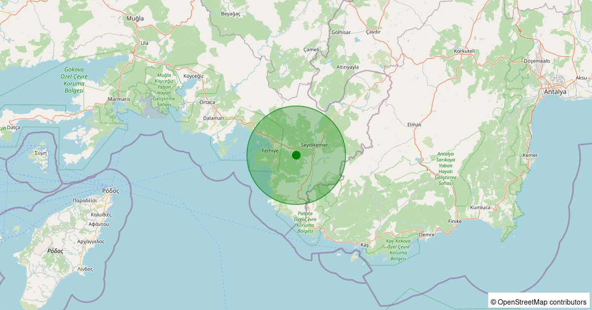 23 Kasım 2025 saat 01:26 - Fethiye - Yakacık - 1.20ml depreminin harita gösterimi