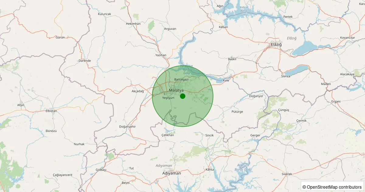 11 Ekim 2025 saat 15:56 - Battalgazi - Çamurlu Köyü - 1.30ml depreminin harita gösterimi