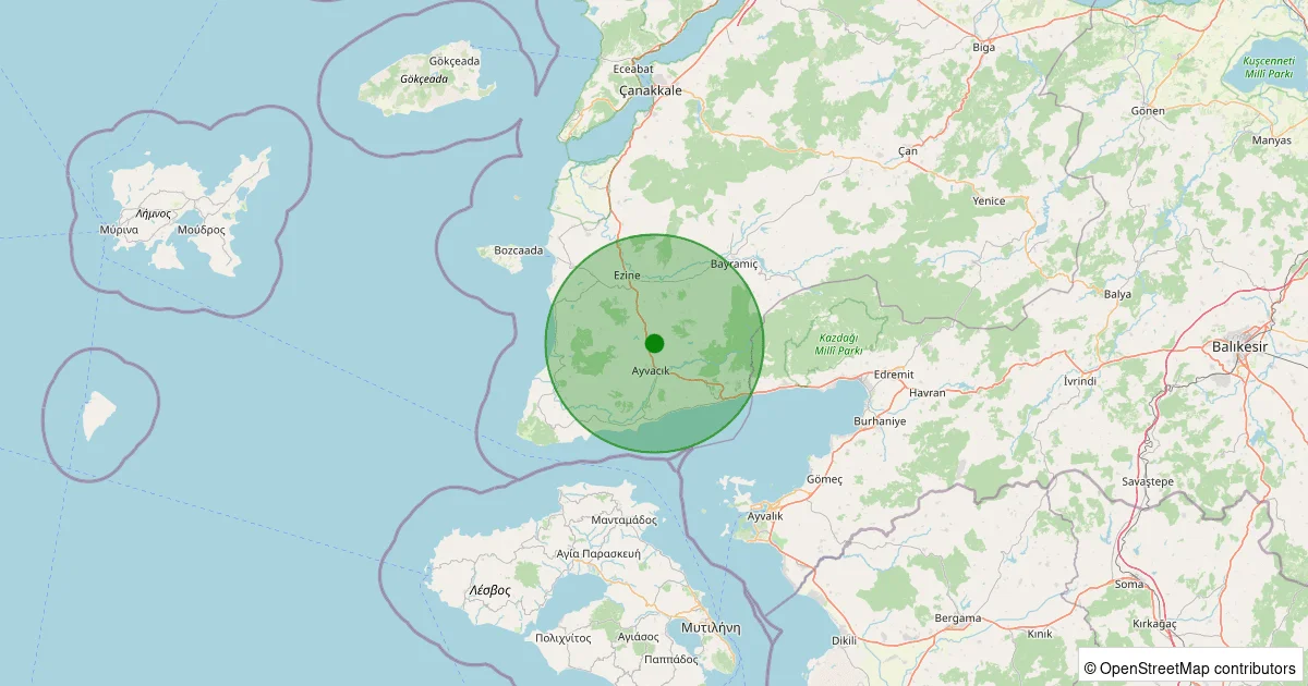 11 Ekim 2025 saat 15:44 - Ayvacık - Sapanca Köyü - 1.50ml depreminin harita gösterimi